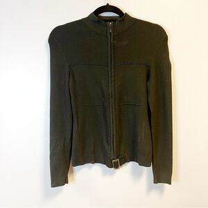 LOFT Jacket Black Knit Full Zip Moto Style Sweater Cardi Sz SP GUC Buckle at Hem